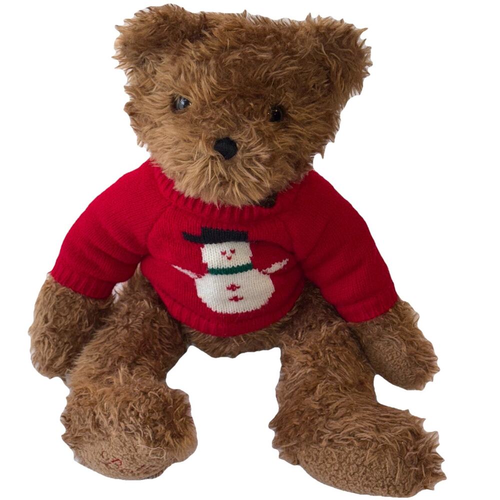 Vintage 1998 Belkie Bear Plush Teddy Stuffed Animal Red Snowman Sweater Belk‎